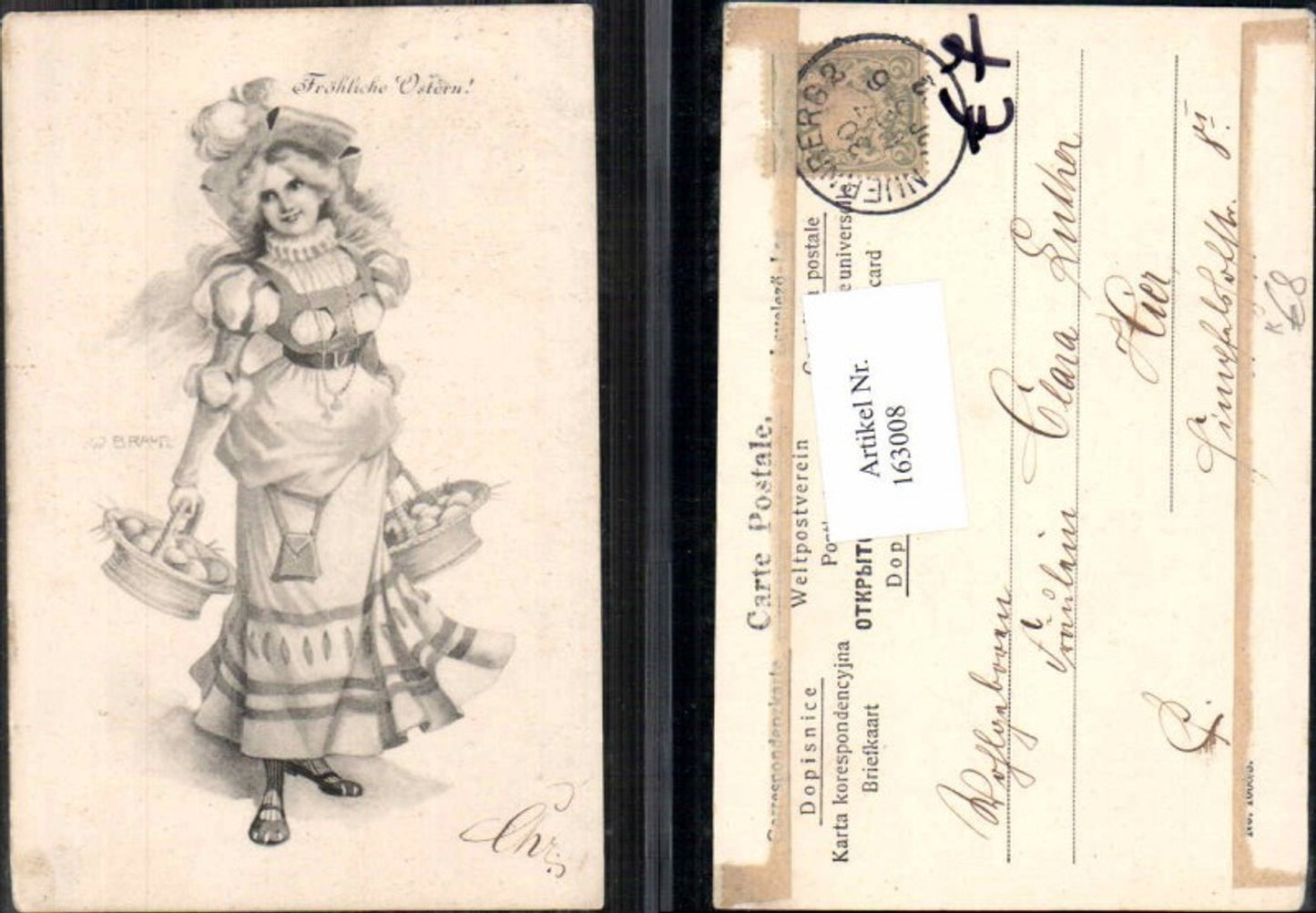 163008,Künstler AK W. Braun Art Nouveau Jugendstil Ostern Frau