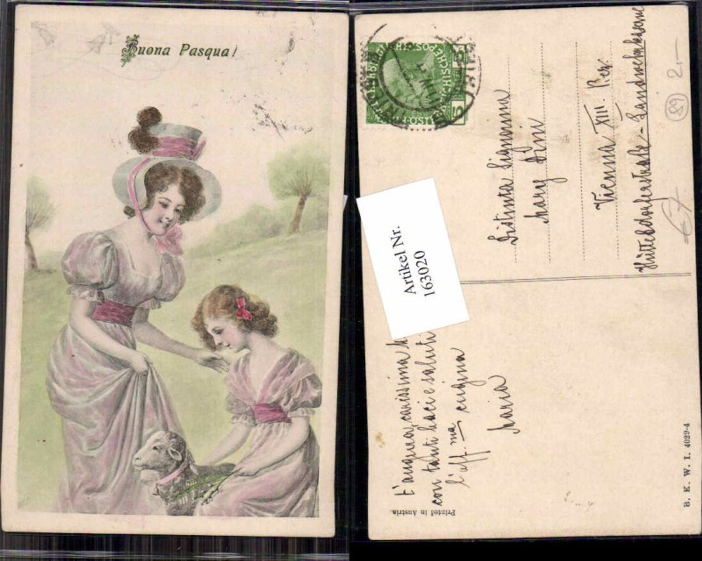 163020,Künstler AK Art Nouveau Jugendstil Ostern Frauen Schaf