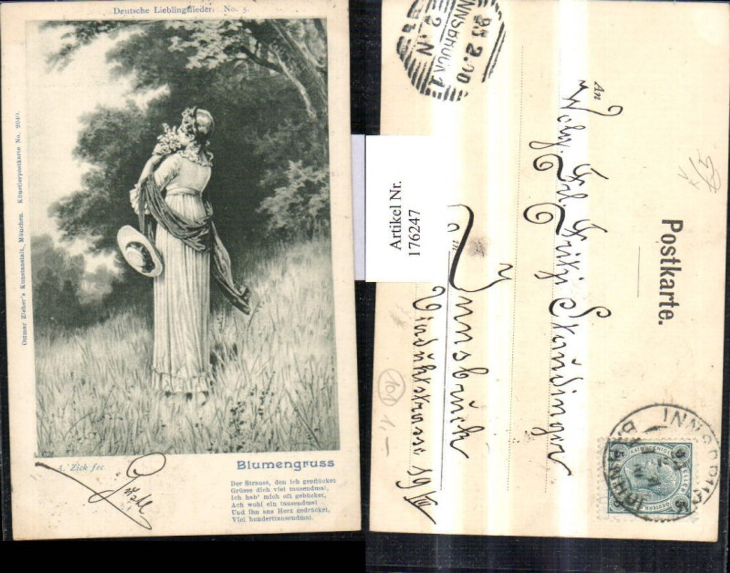 176247,Künstler AK sign. A. Zick fec. Gedicht Frau im Feld pub Ottmar Zieher