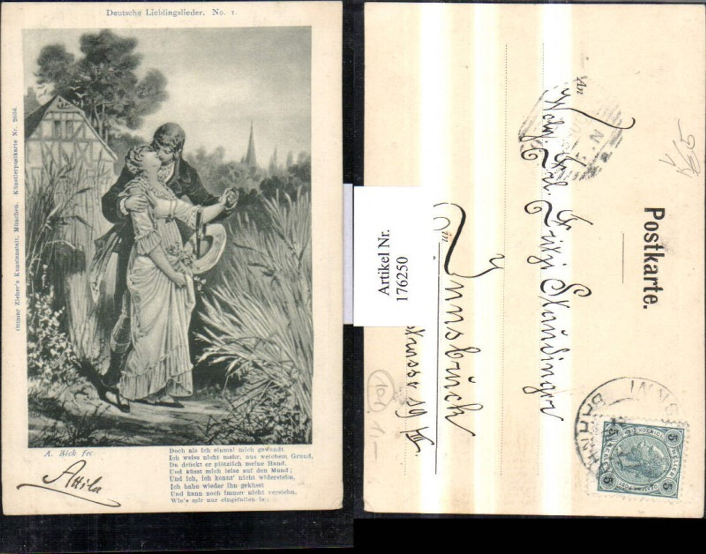 176250,Künstler AK sign. A. Zick fec. Gedicht Mann küsst Frau pub Ottmar Zieher