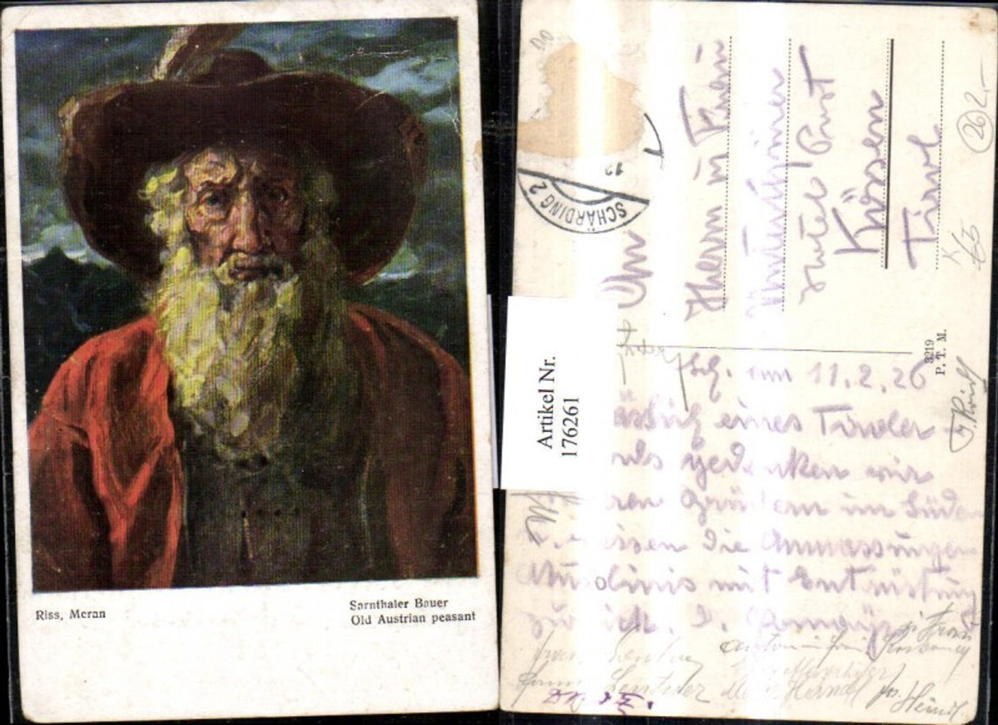 176261,Künstler AK Thomas Riss Sarnthaler Sarnthal Bauer Mann m. Hut