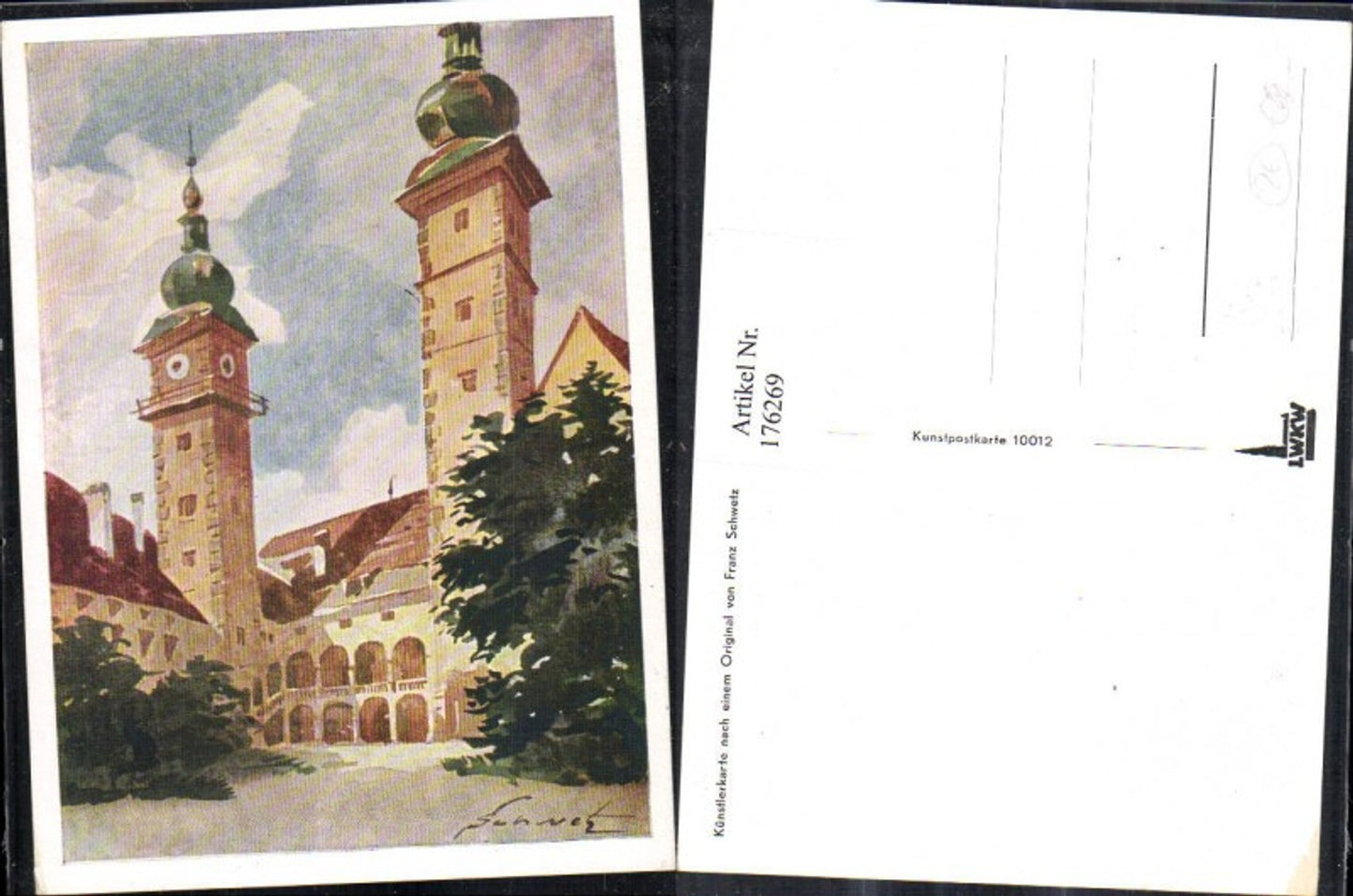 176269,Künstler AK sign. Schwetz Ortsansicht Türme