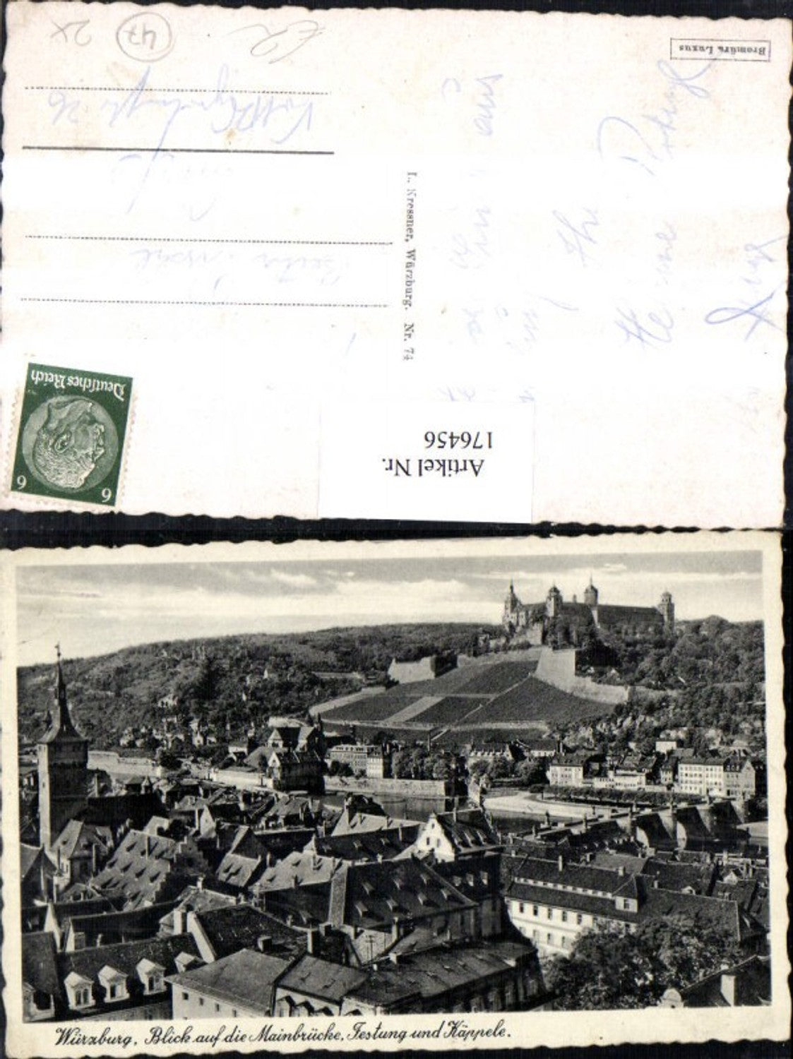 176456,Würzburg Teilansicht Blick a. d. Mainbrücke Festung u. Käppele