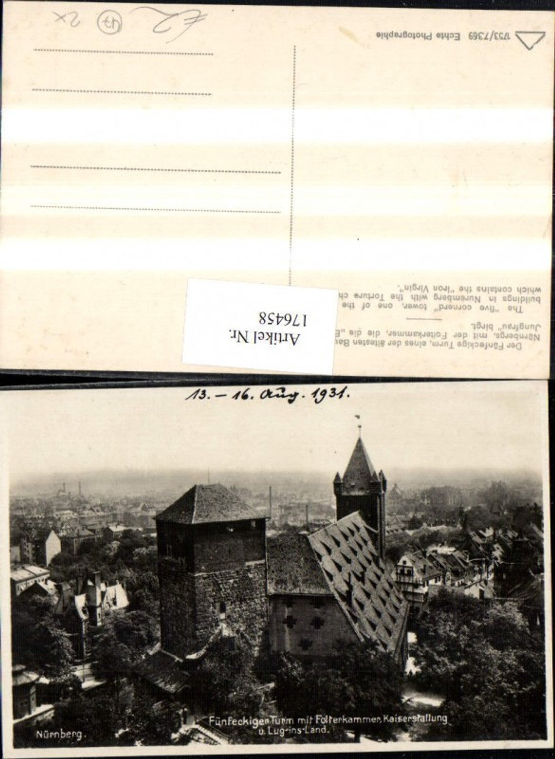 176458,Nürnberg Teilansicht Fünfeckiger Turm m. Folterkammer Kaiserstallung u. Lug-ins-Land