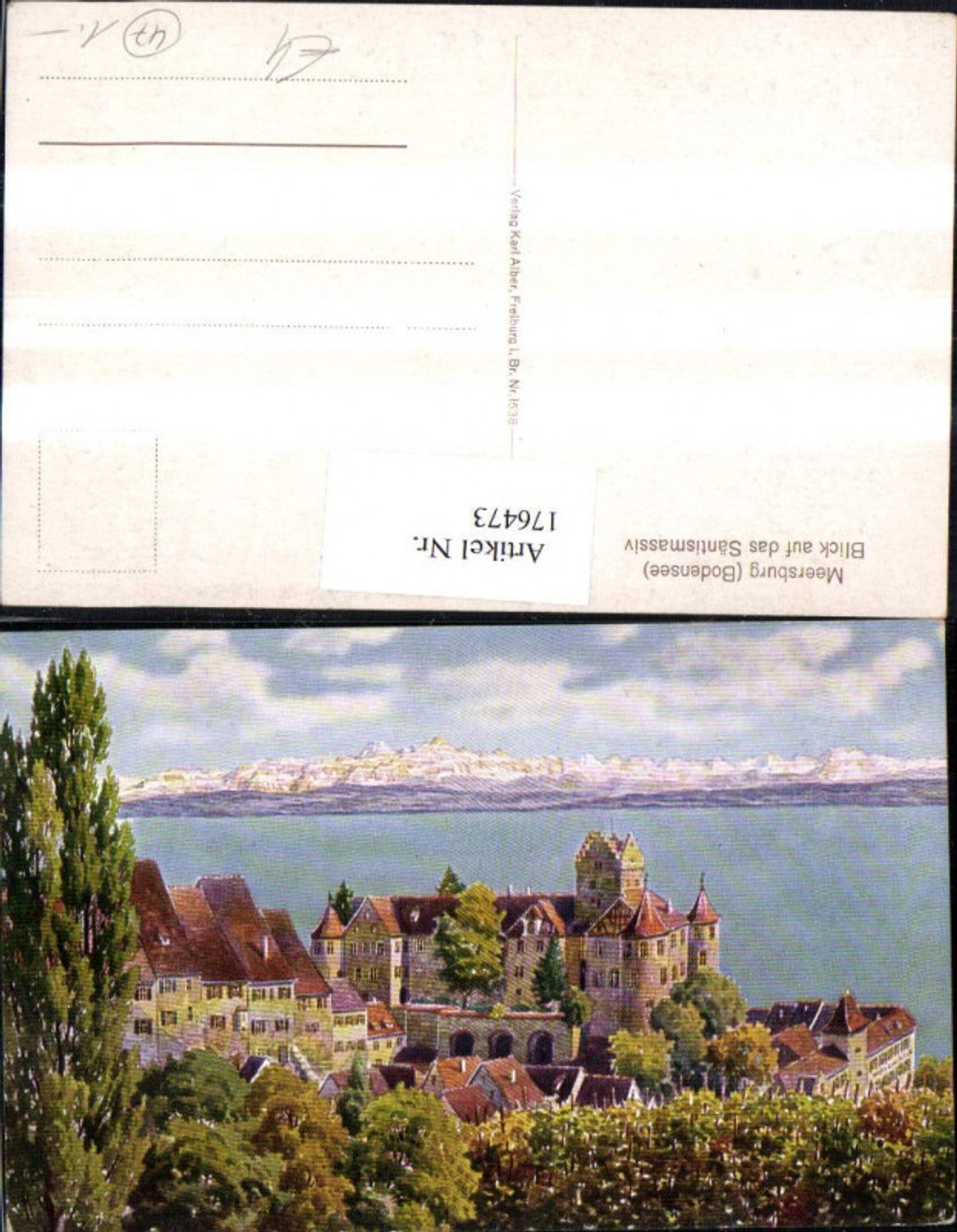 176473,Meersburg Bodensee Blick auf d. Säntismassiv Gebirge Burg