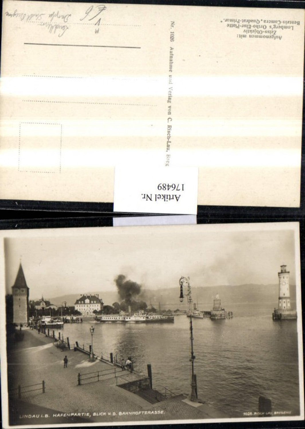 176489,Lindau i. B. Hafenpartie Blick v. d. Bahnhofterasse Dampfschiff Schiff Leuchtturm pub Risch-Lau 1026