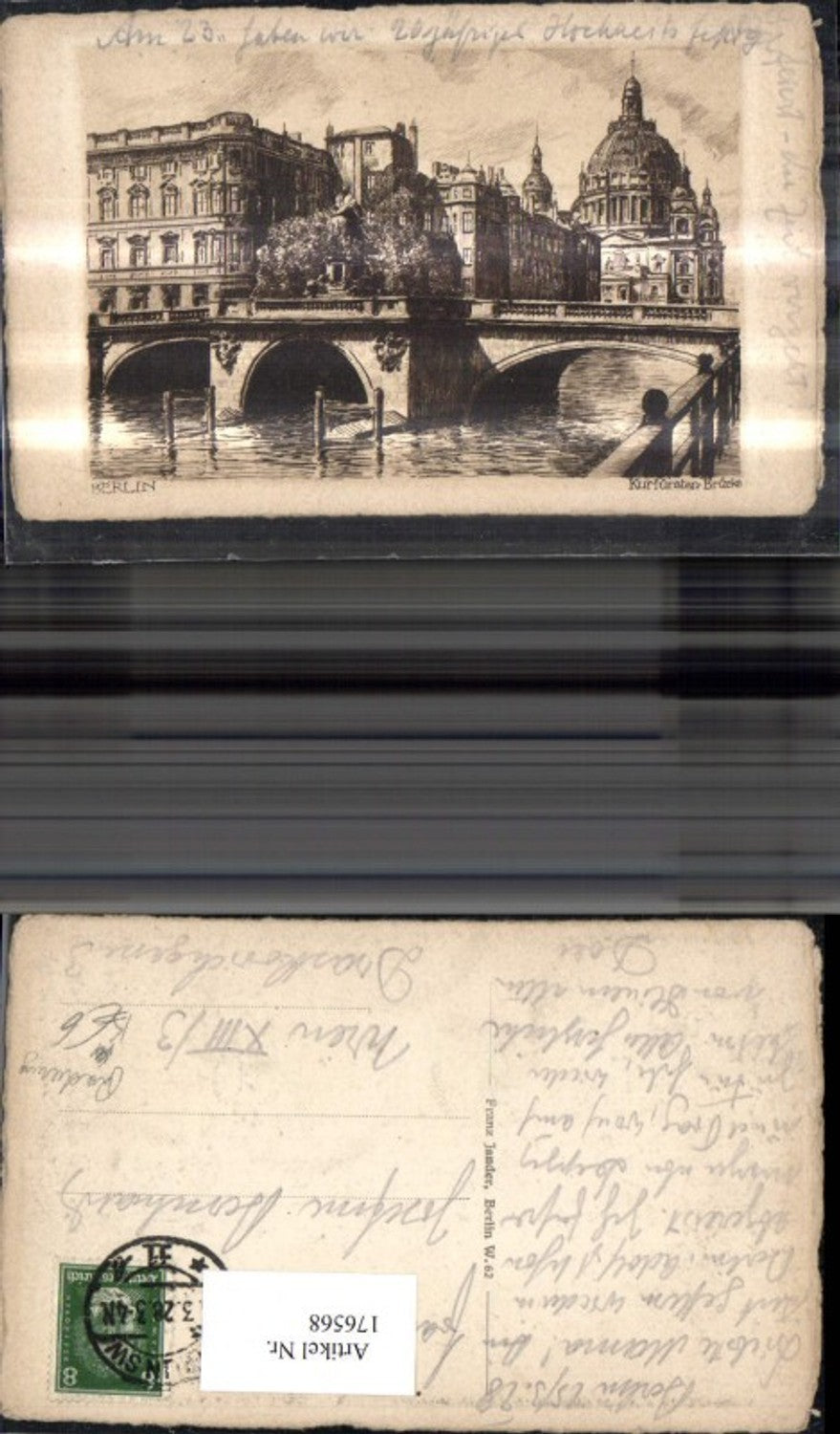 176568,Berlin Kurfürsten Brücke Künstler Ak Bleistiftzeichnung Radierung