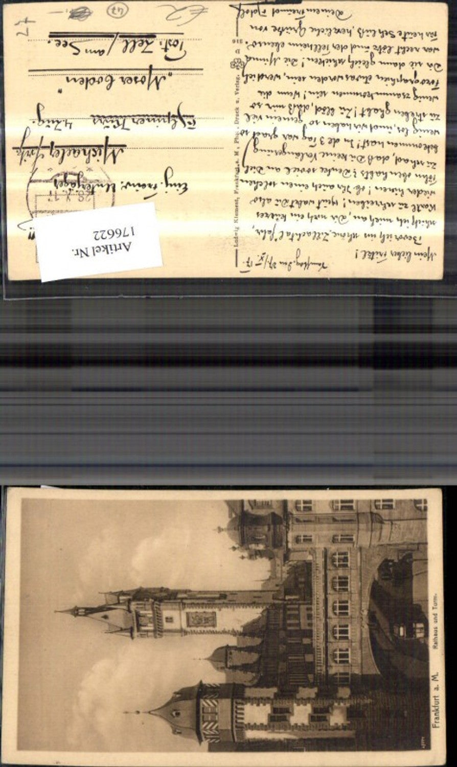 176622,Frankfurt a. Main Rathaus u. Turm Strassenbahn 1917