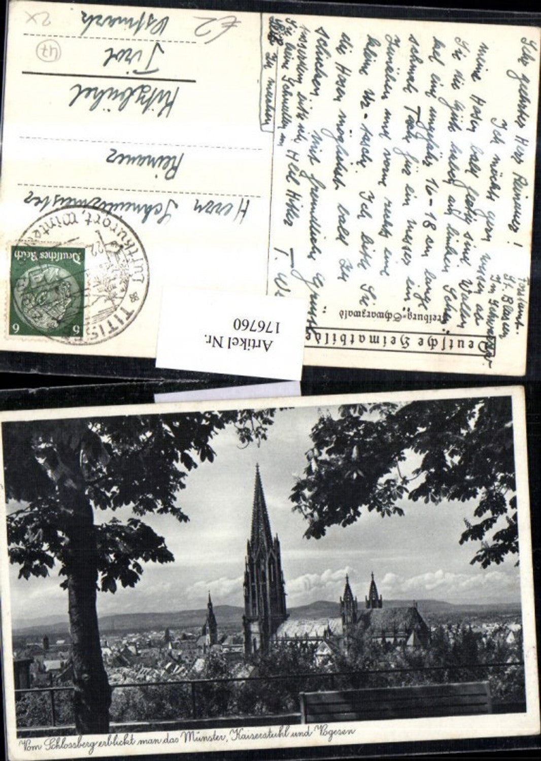 176760,Münster Teilansicht Kaiserstuhl u. Vogesen v. Sschlossberg