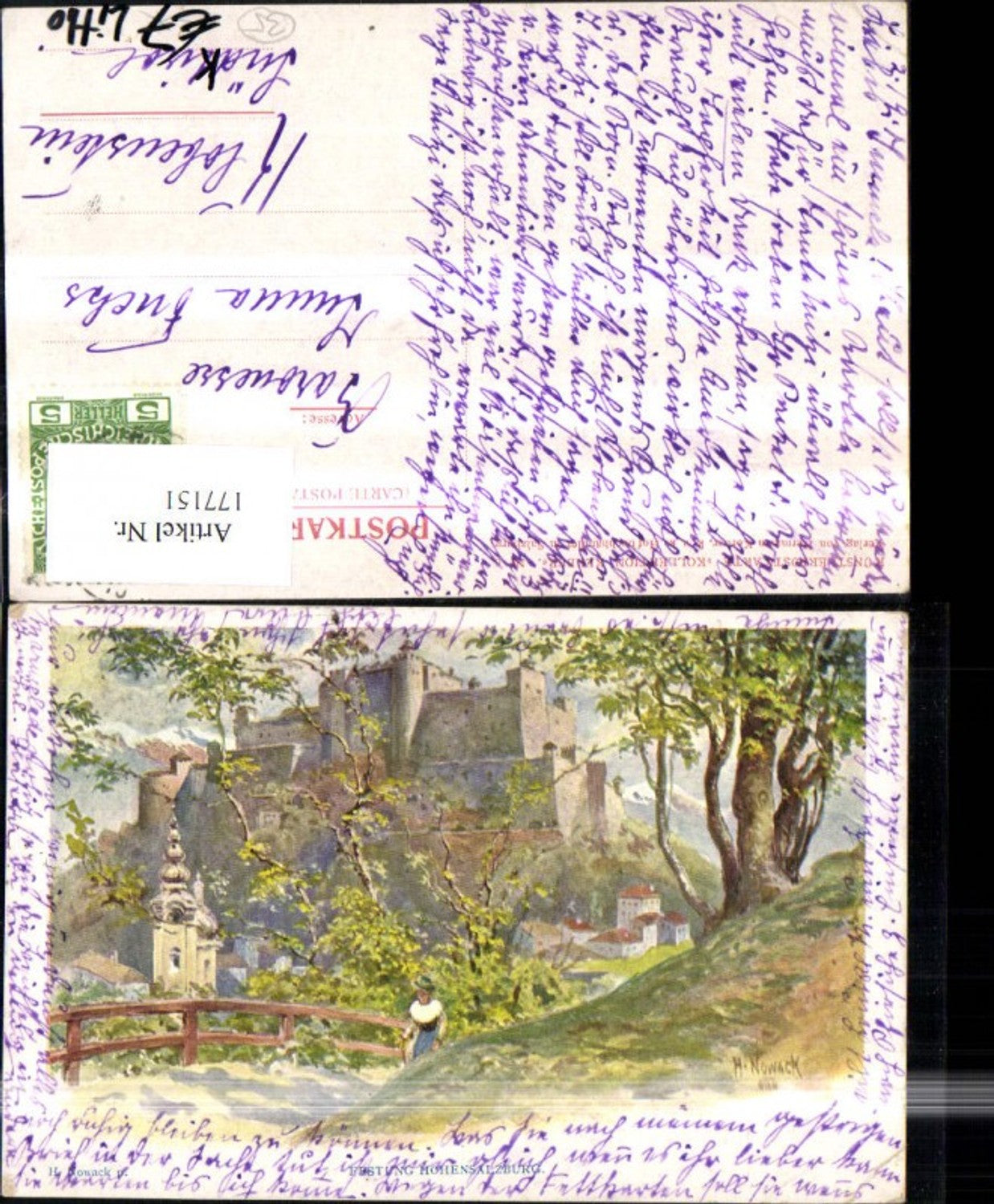 177151,Salzburg Litho Festung Hohensalzburg Künstler Ak sign H Nowack