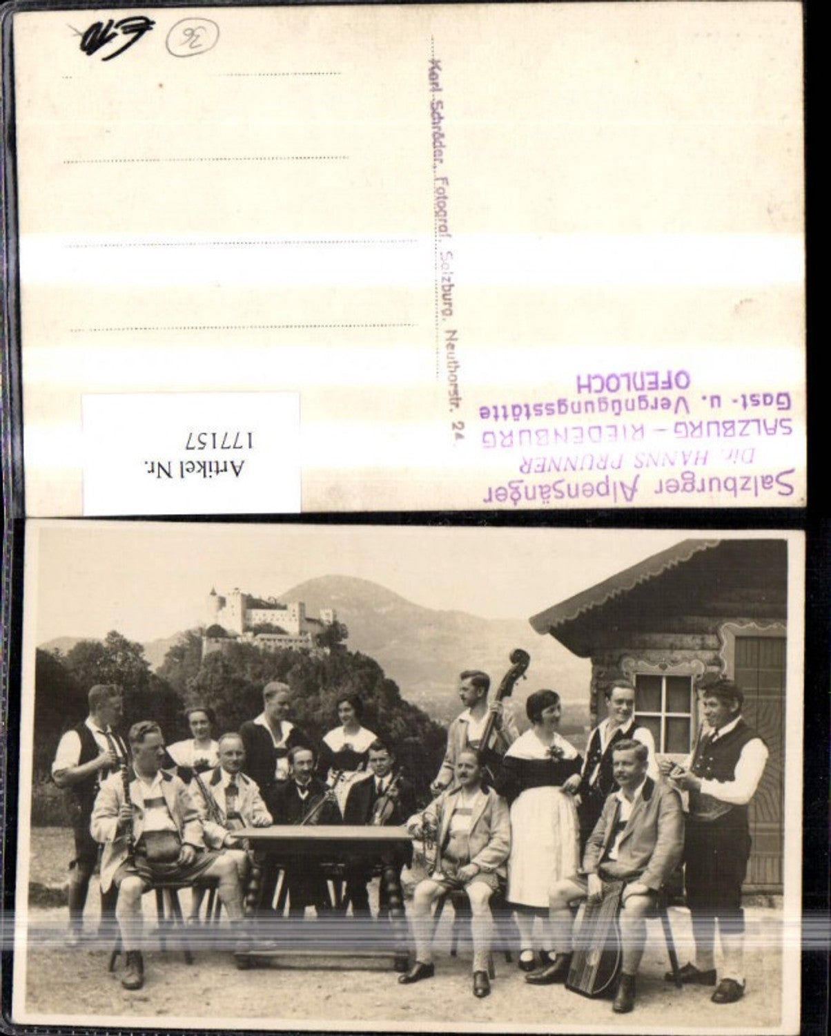 177157,Salzburg Foto Ak Salzburger Alpensänger Gast u. Vergnügungsstätte Ofenloch Riedenburg Personen Instrumente