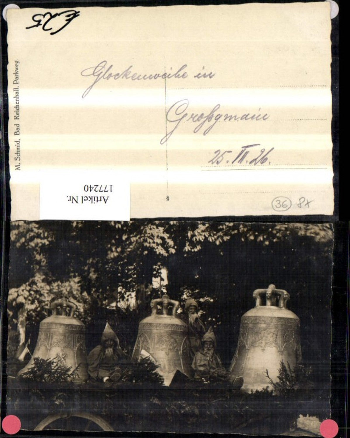 177240, Photo postcard of the bell consecration in Großgmain near Bad Reichenhall, 1926. Bell, people.
