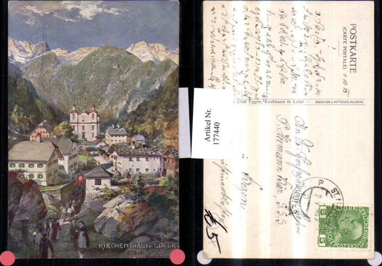 177440,Künstler AK Kirchenthal b. Lofer Totale