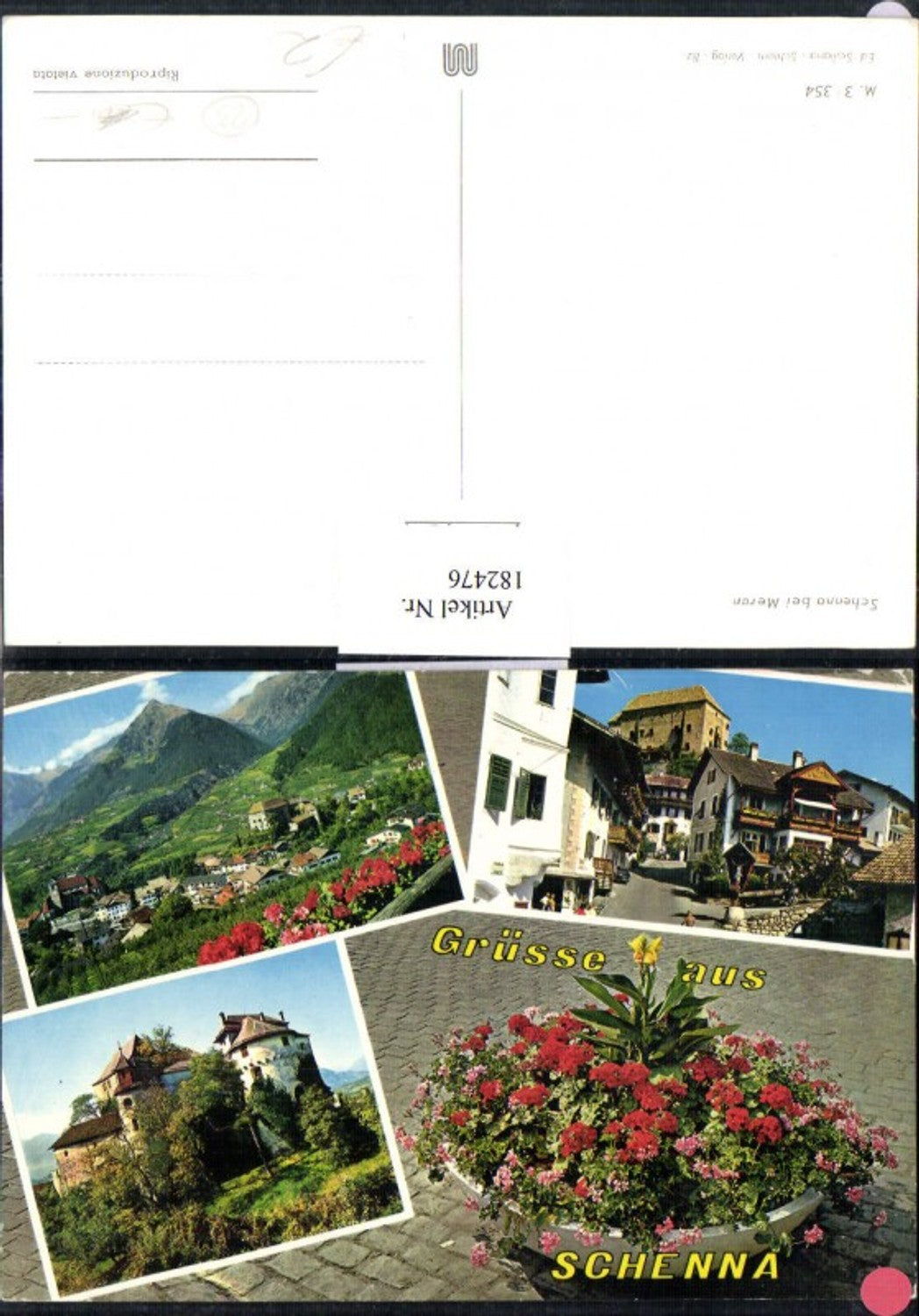 182476,Trentino Grüße aus Schenna b. Meran Totale Burg Ortsansicht Mehrbildkarte