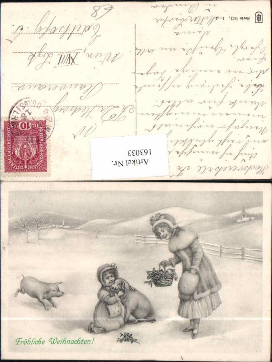 163033,Art Nouveau Jugendstil Weihnachten Ferkel Kinder