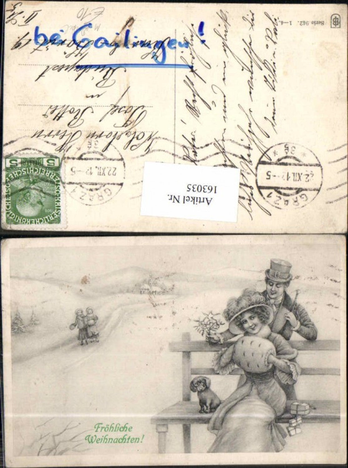 163035,Art Nouveau Jugendstil Weihnachten Muff Hut Hund