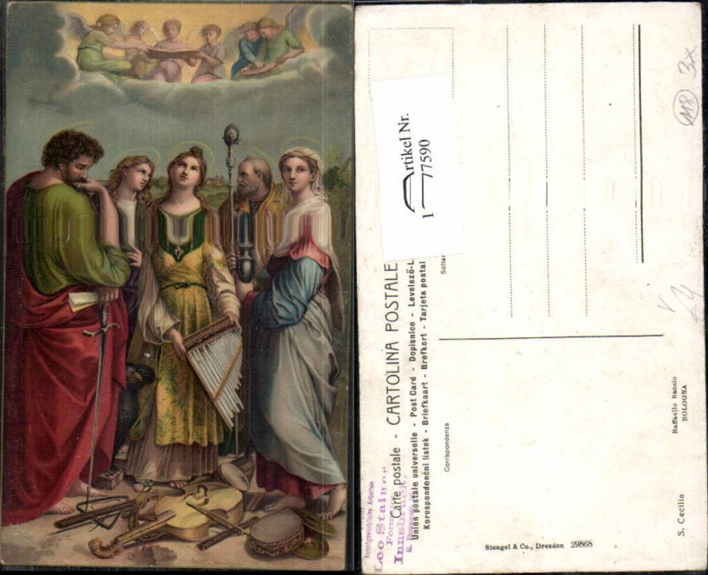 177590,Künstler AK Stengel & Co. 29868 S. Cecilia Raffaelo Sanzio Engel im Himmel