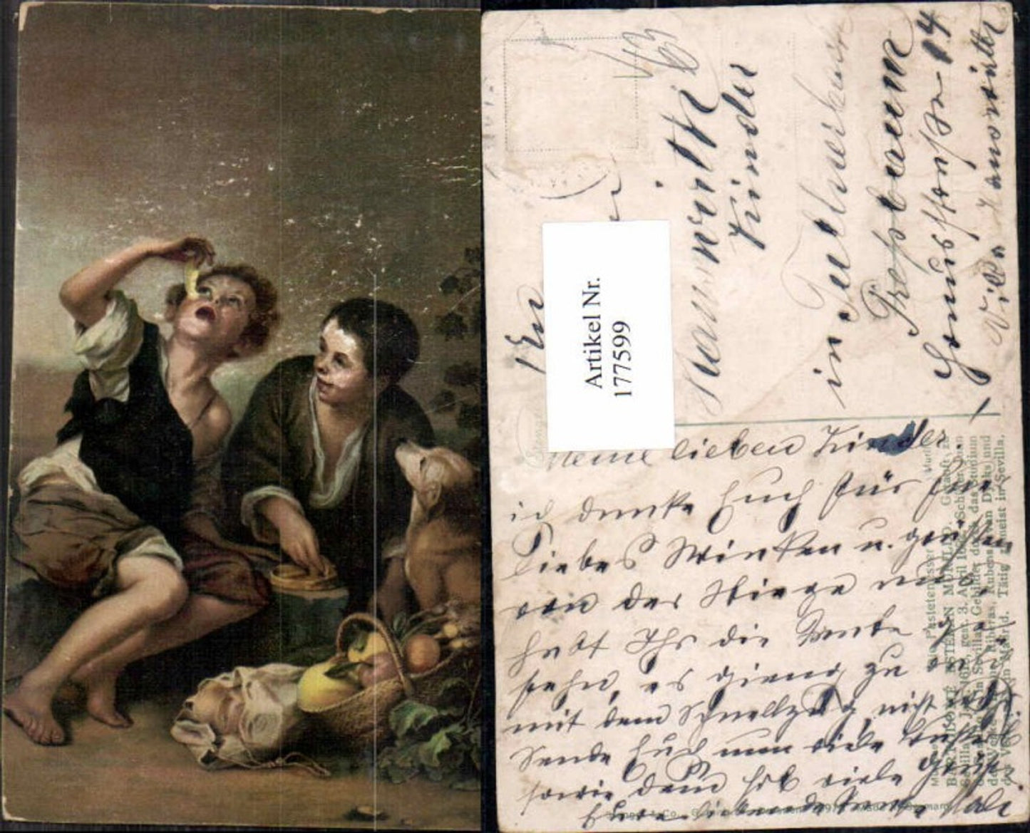177599,Künstler AK Stengel & Co. 29973 Murillo Pastetenesser Hund Kinder
