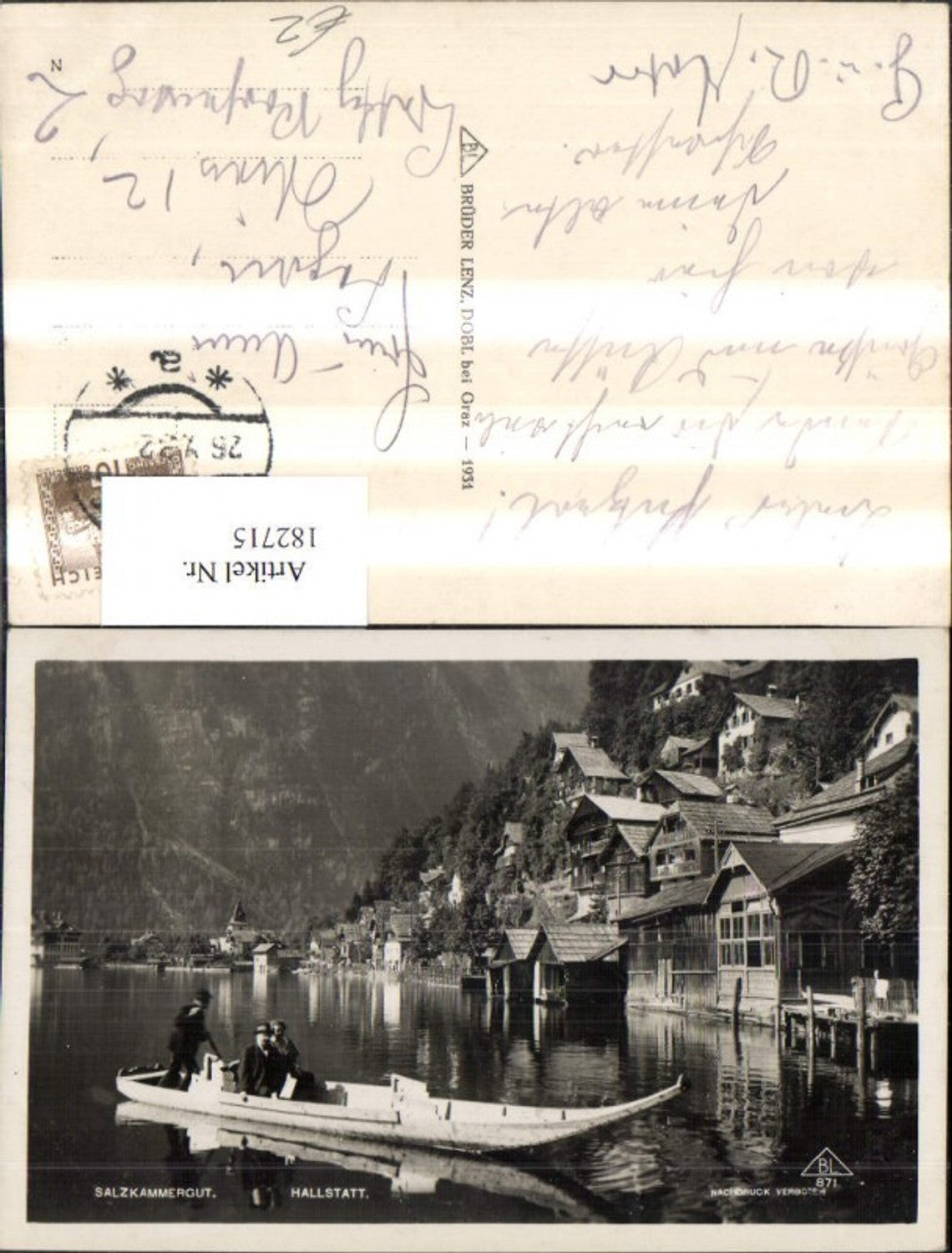 182715,Hallstatt Ansicht m. Ruderboot Salzkammergut