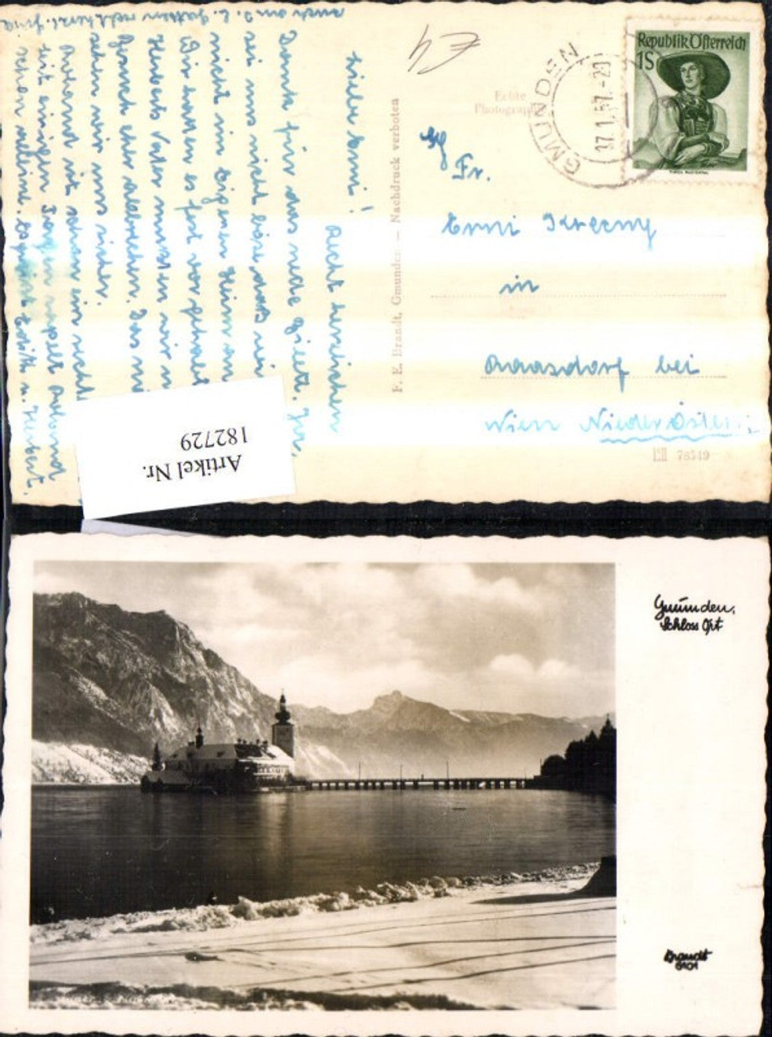 182729,Gmunden Schloss Ort i. Winter Foto Ak pub F. E. Brandt 6101