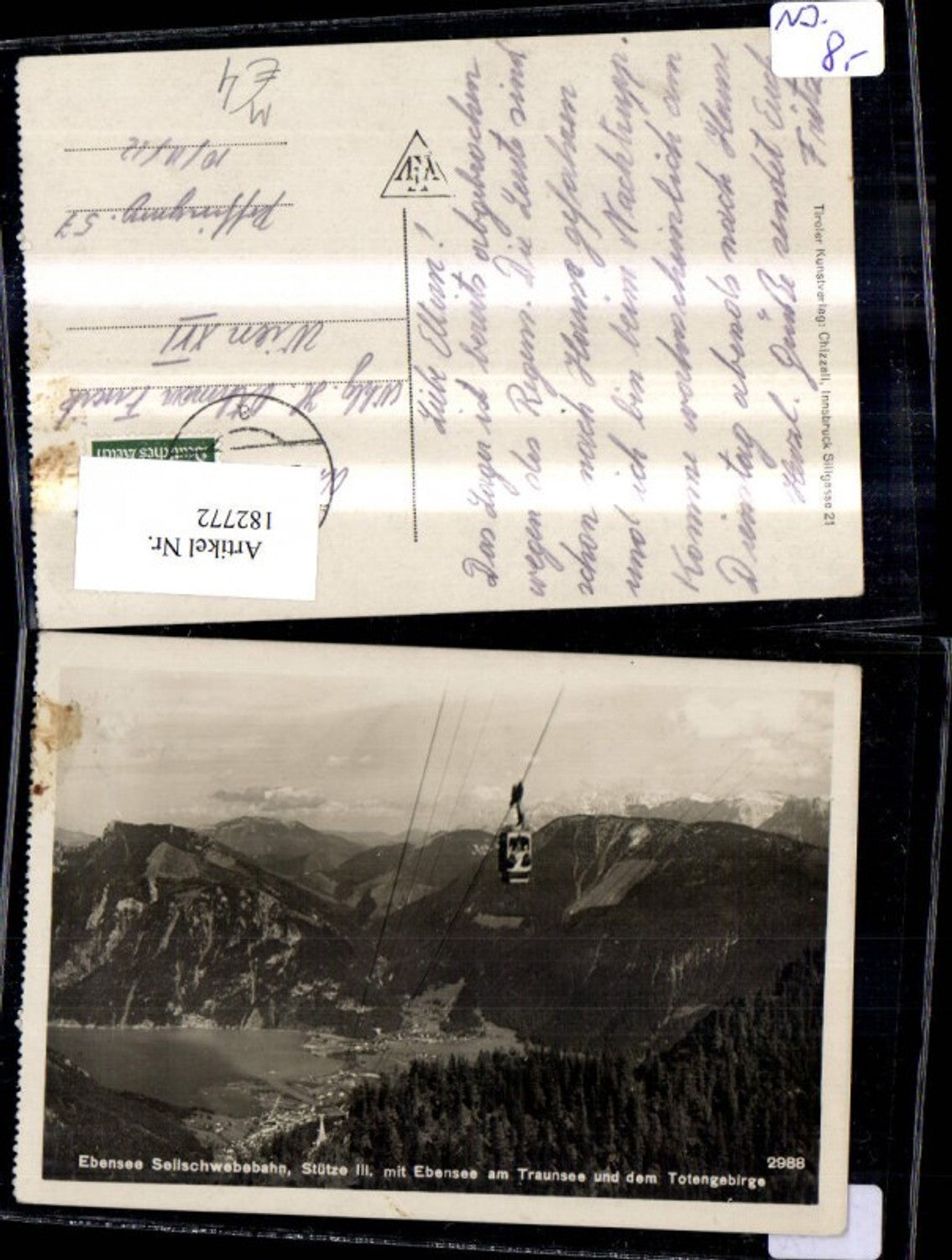 182772,Ebensee Seilschwebebahn Feuerkogel Seilbahn m. Traunsee u. d. Totengebirge Gondel