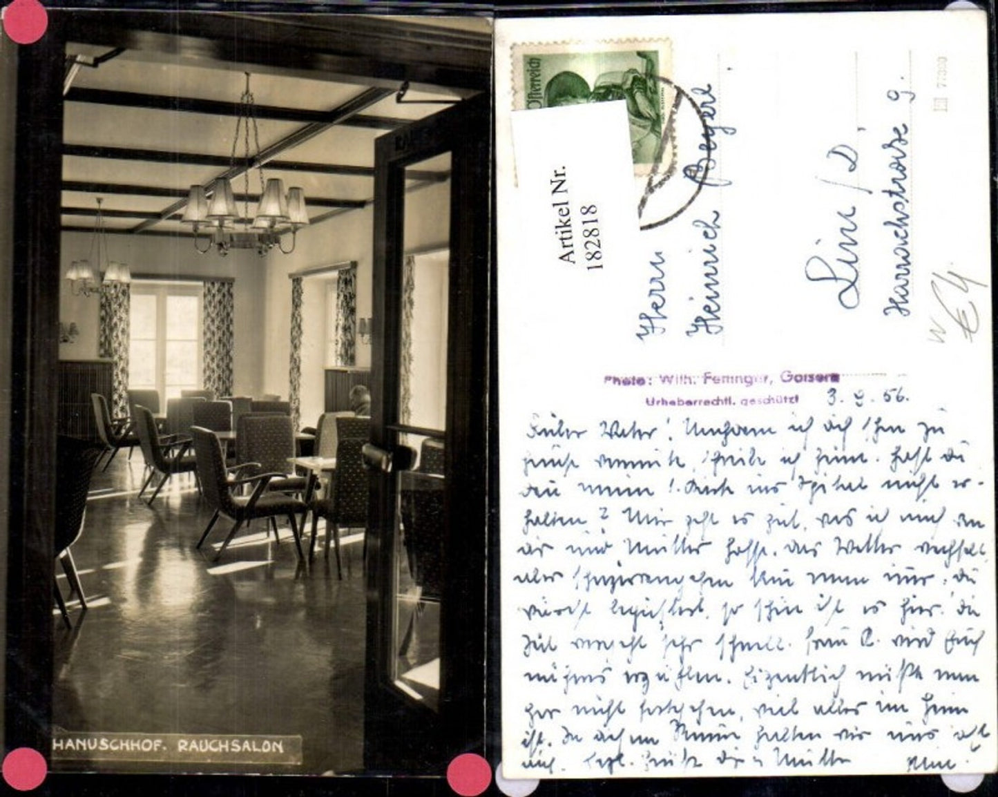 182818,Bad Goisern Foto Ak Hanuschhof Kur- und Erholungsheim Rauchsalon Innenansicht m. Mann