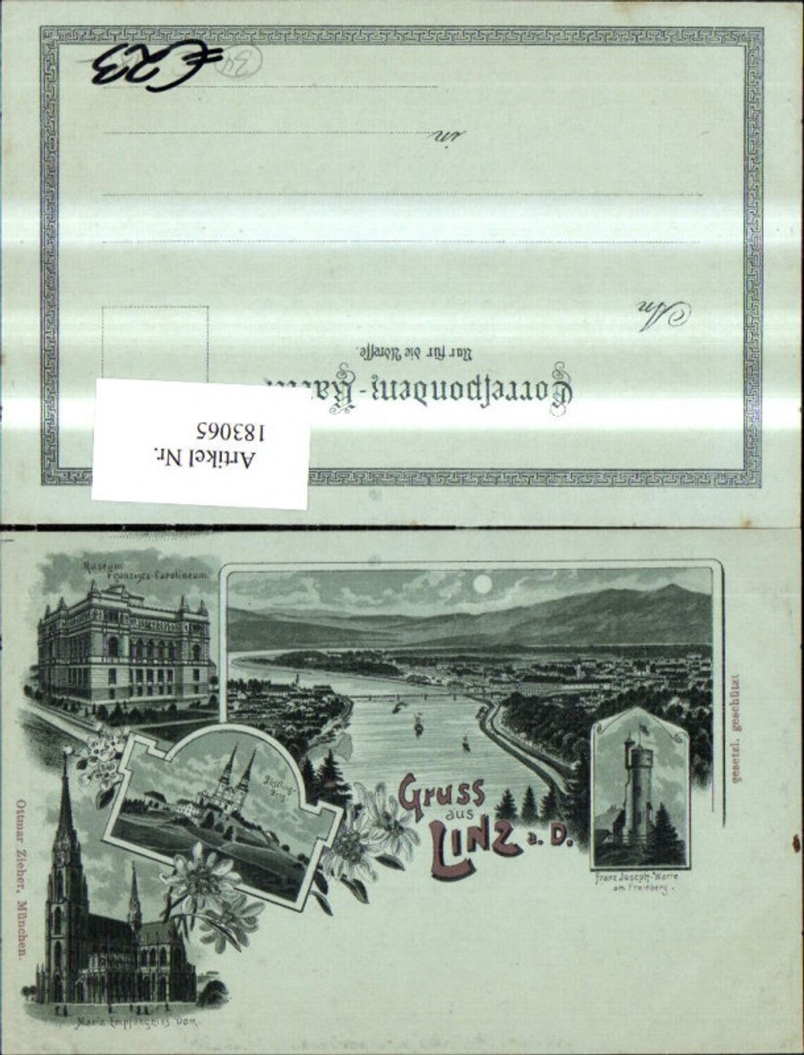 183065,Linz Litho Pöstlingberg Maria Empfängnis Dom b. Mondschein