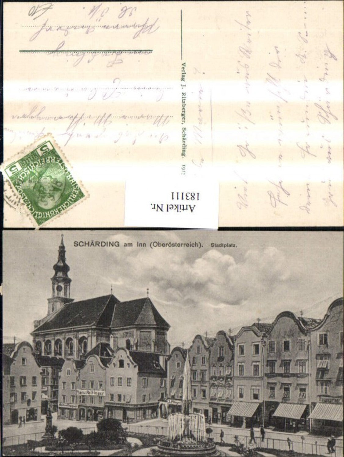183111, Schärding am Inn, town square, view of the town, fountain