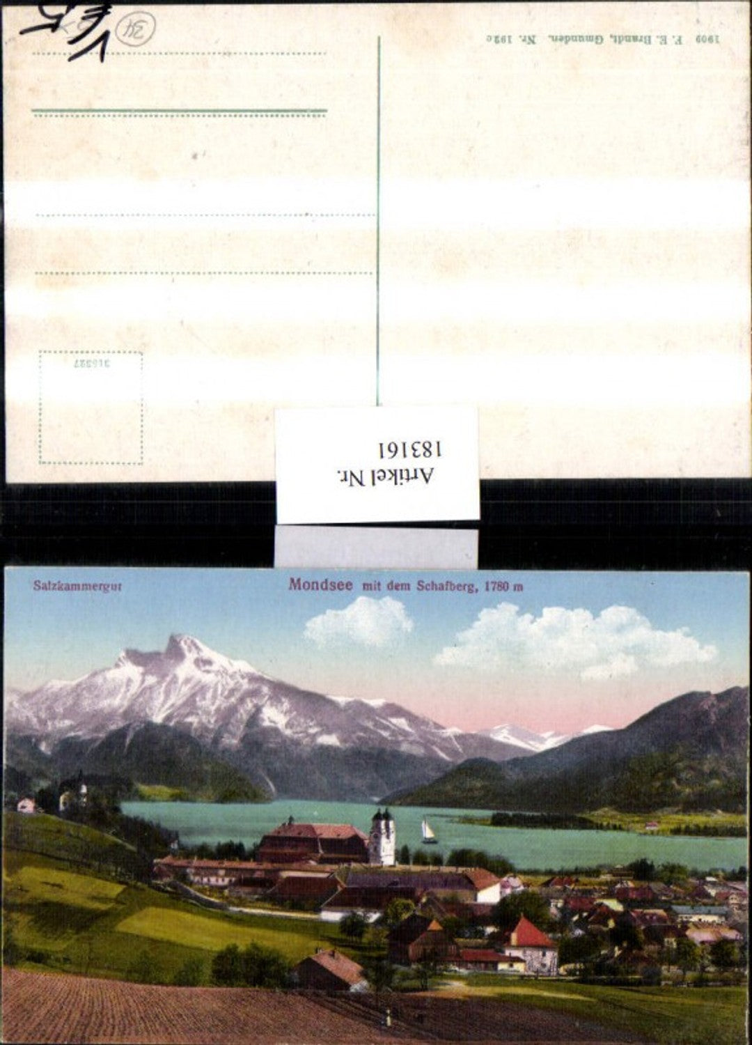 183161,Salzkammergut Mondsee m. d. Schafberg Teilansicht pub Brandt 192c