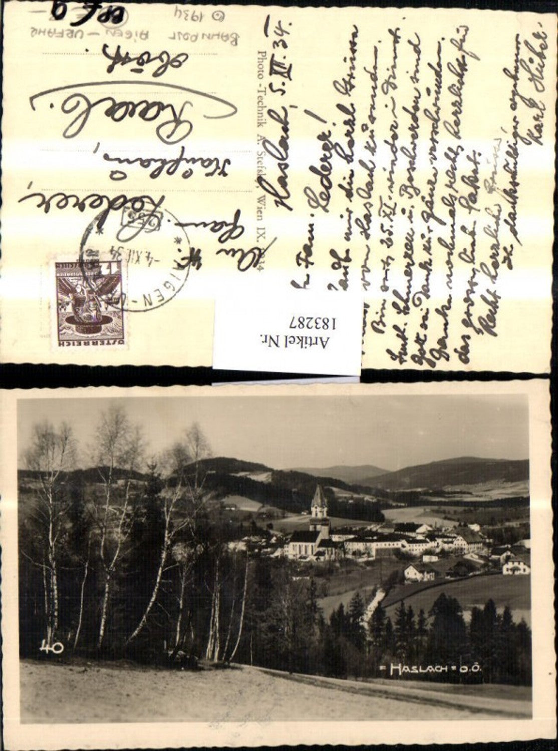 183287,Haslach b. Urfahr Totale Bahnpost Zug 255 Jahr 1934