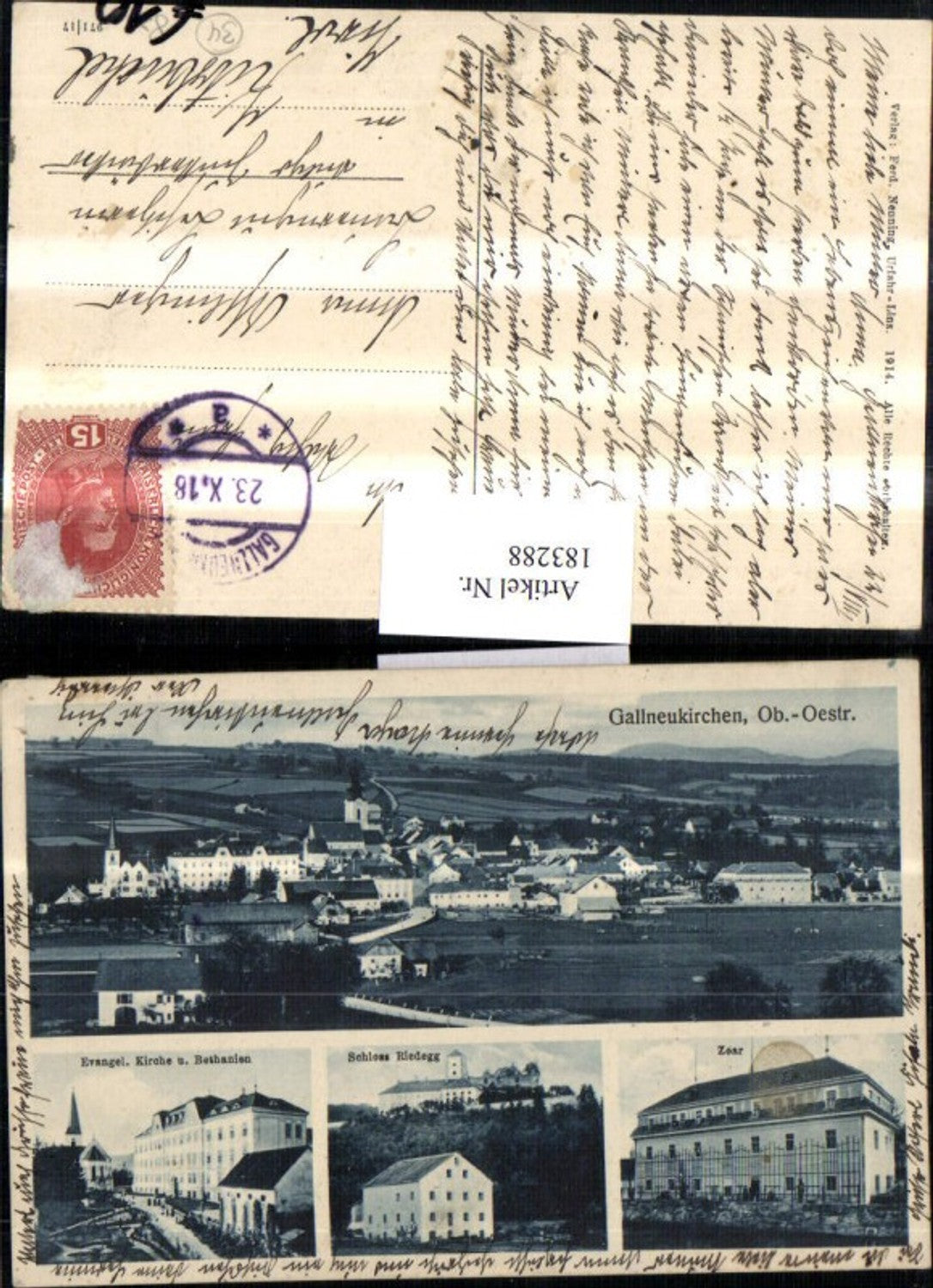 183288,Gallneukirchen Totale Evangel. Kirche u. Bethanien Schloss Riedegg Zear Mehrbildkarte