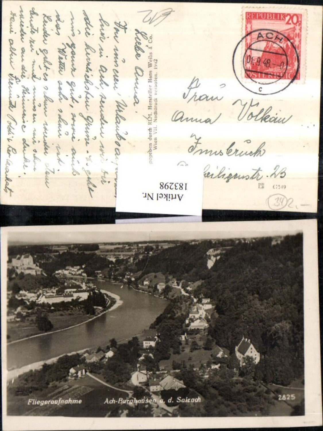 183298,Ach-Burghausen a. d. Salzach Totale Flugaufnahme