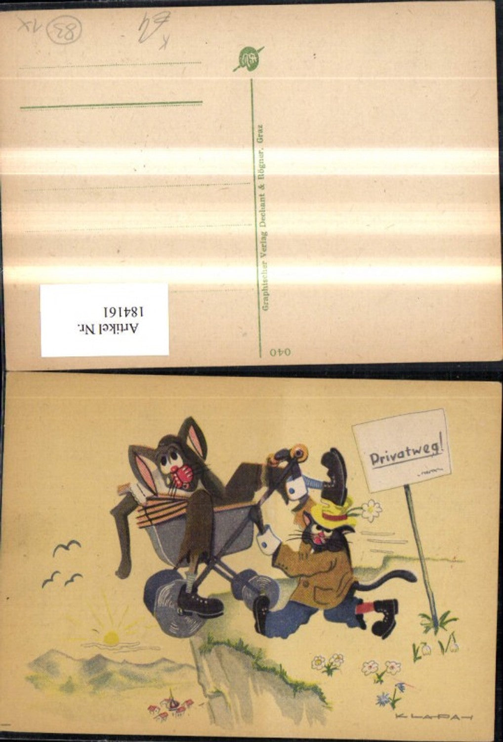 184161,Scherz Humor Katzen a. Privatweg m. Kinderwagen Künstler Ak Klapai