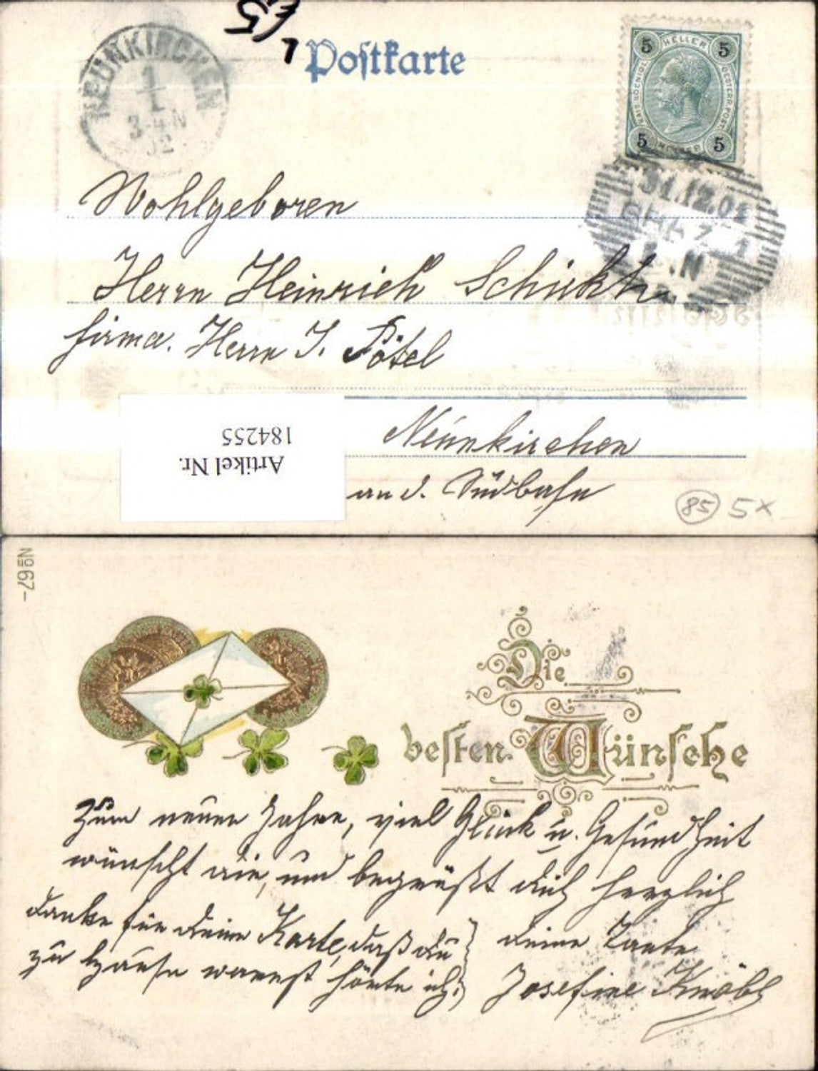 184255, Congratulations Coin Lithograph Letter Cloverleaf Gold Coins Gold Lettering