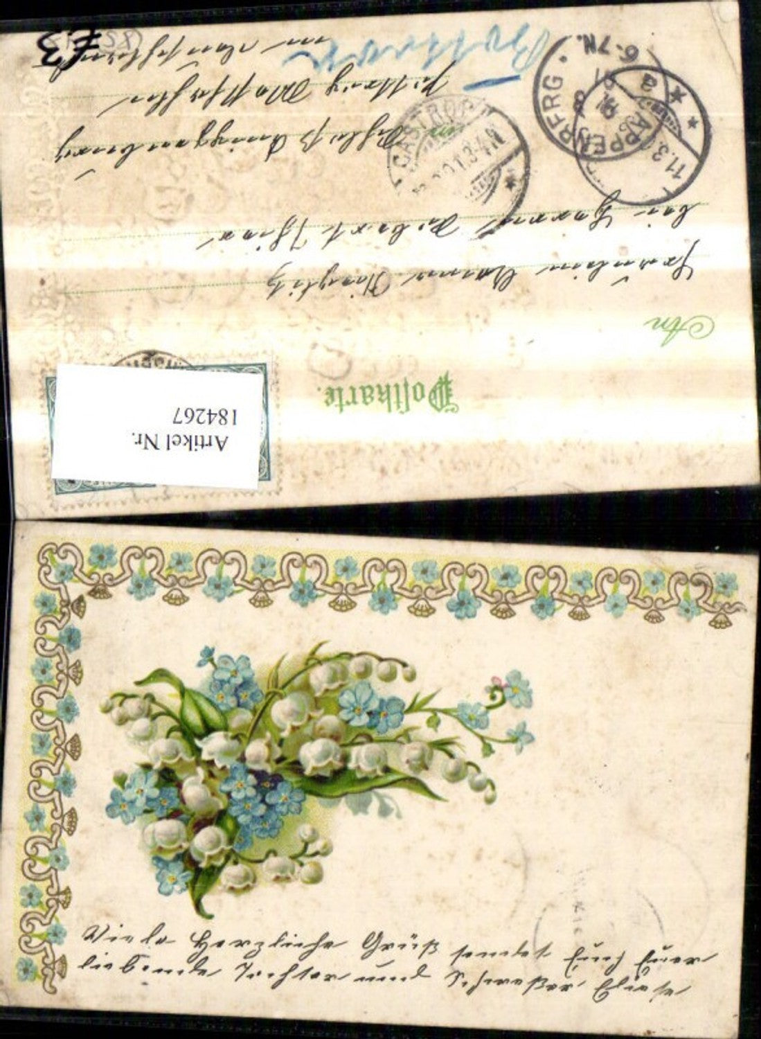 184267, Congratulations embossing postcard, floral tendril, lily of the valley