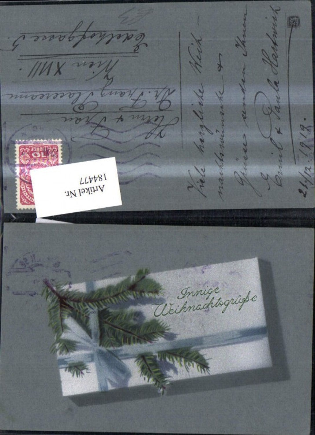 184477, Christmas package with fir branch and bow