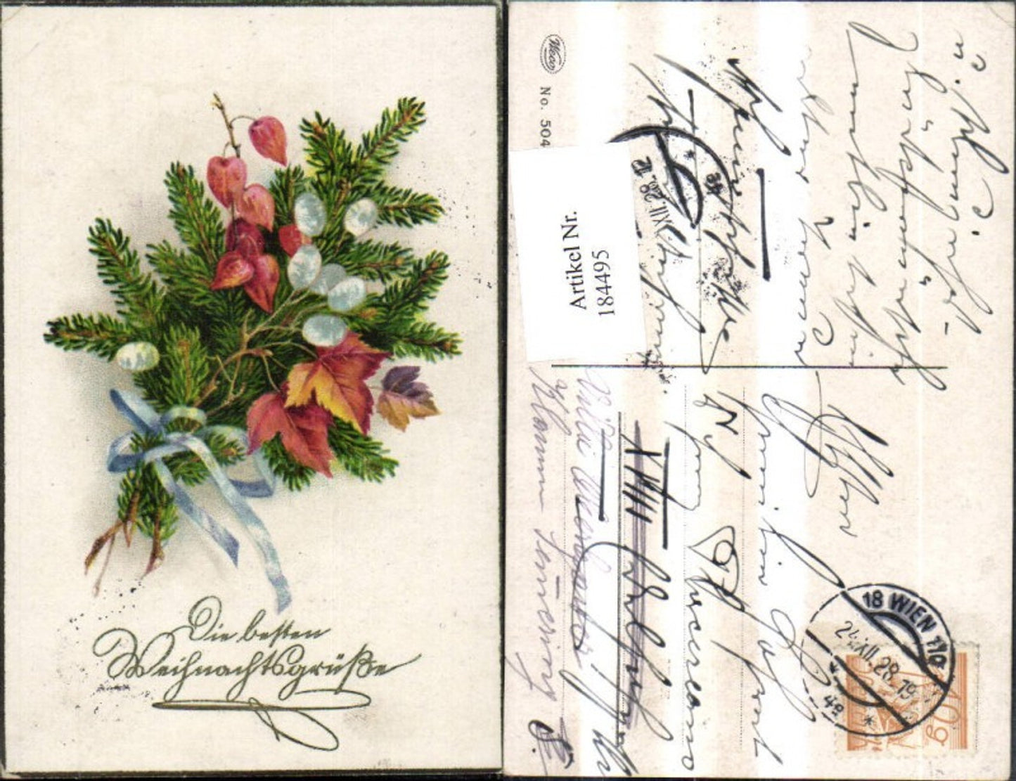 184495, Christmas fir branch cone ribbon leaves pub Weco 504