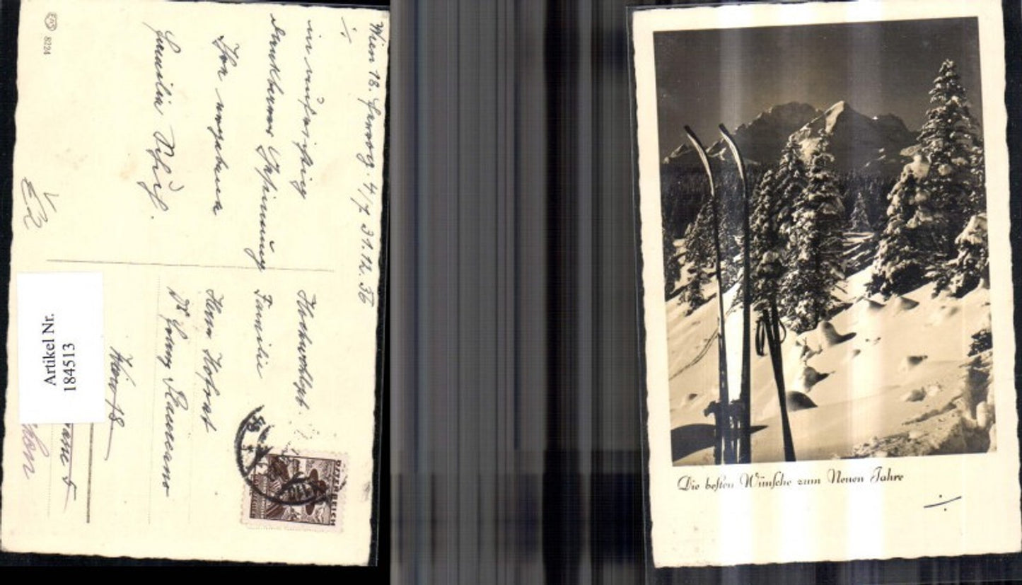 184513,Neujahr Winterlandschaft Ski Skistöcke pub EAS 8224