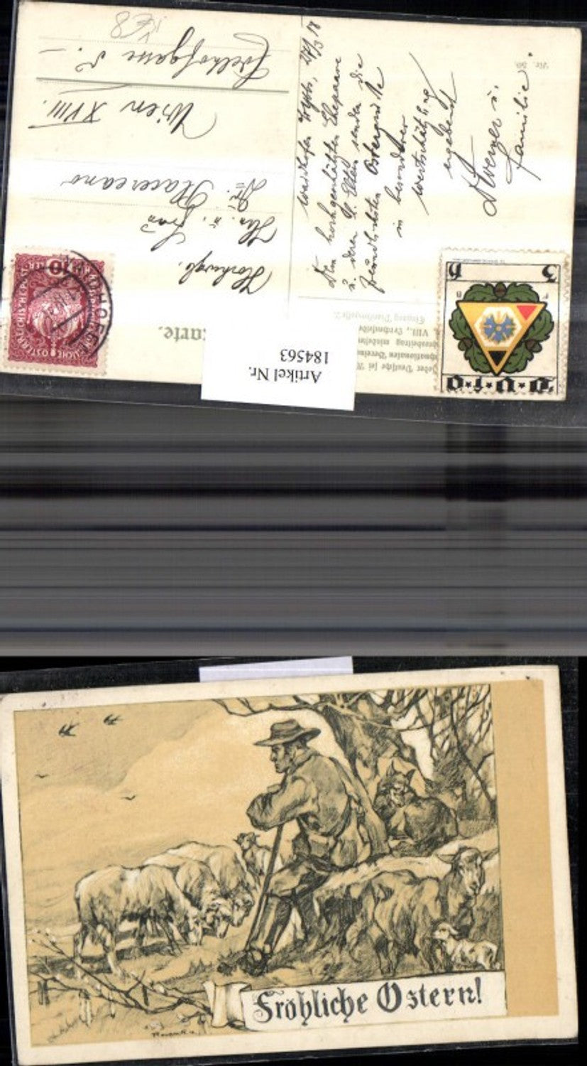 184563, Easter Artist AK Raubach Shepherd Sheep Goat Dog Palm branches pub German National Association Austria