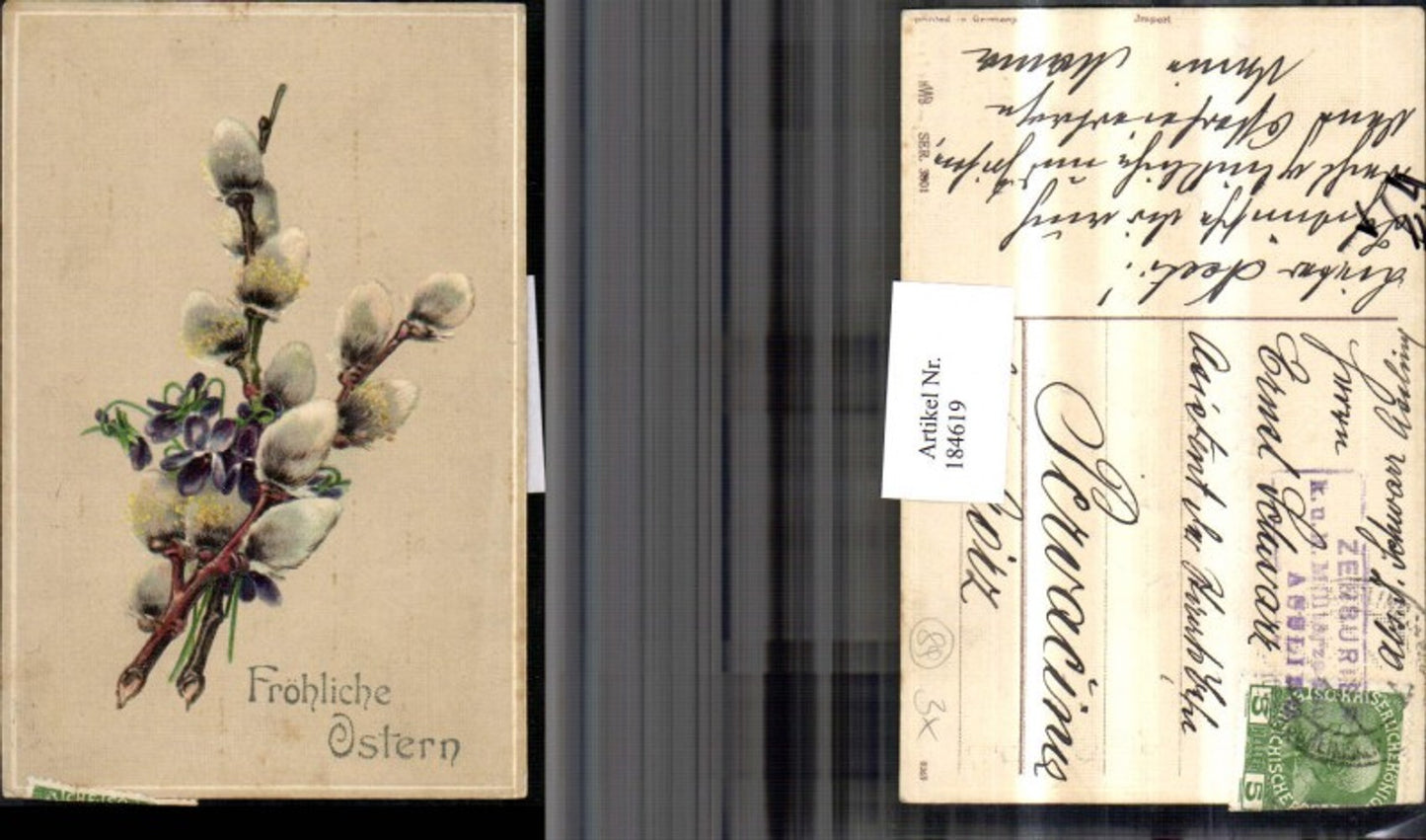 184619, Easter stamp AK Palm branch Violet pub HWB 3001