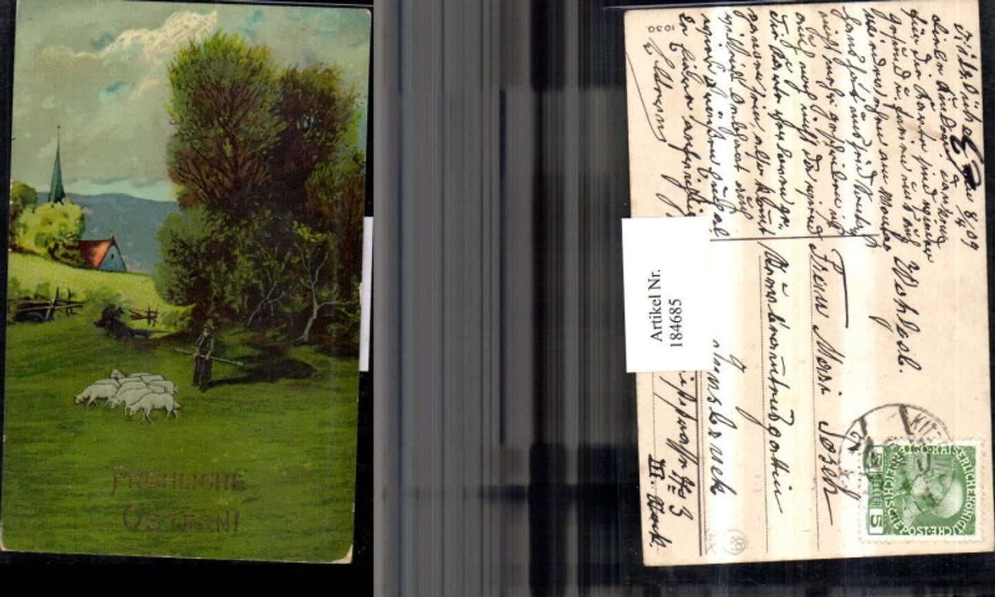 184685, Easter Shepherd Sheep Landscape Church
