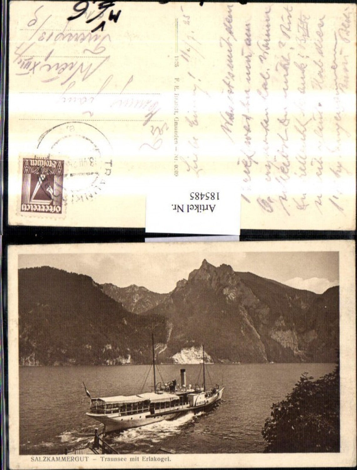 185485,Salzkammergut Traunsee m. Erlakogel Dampfer Gisela pub Brandt 0209