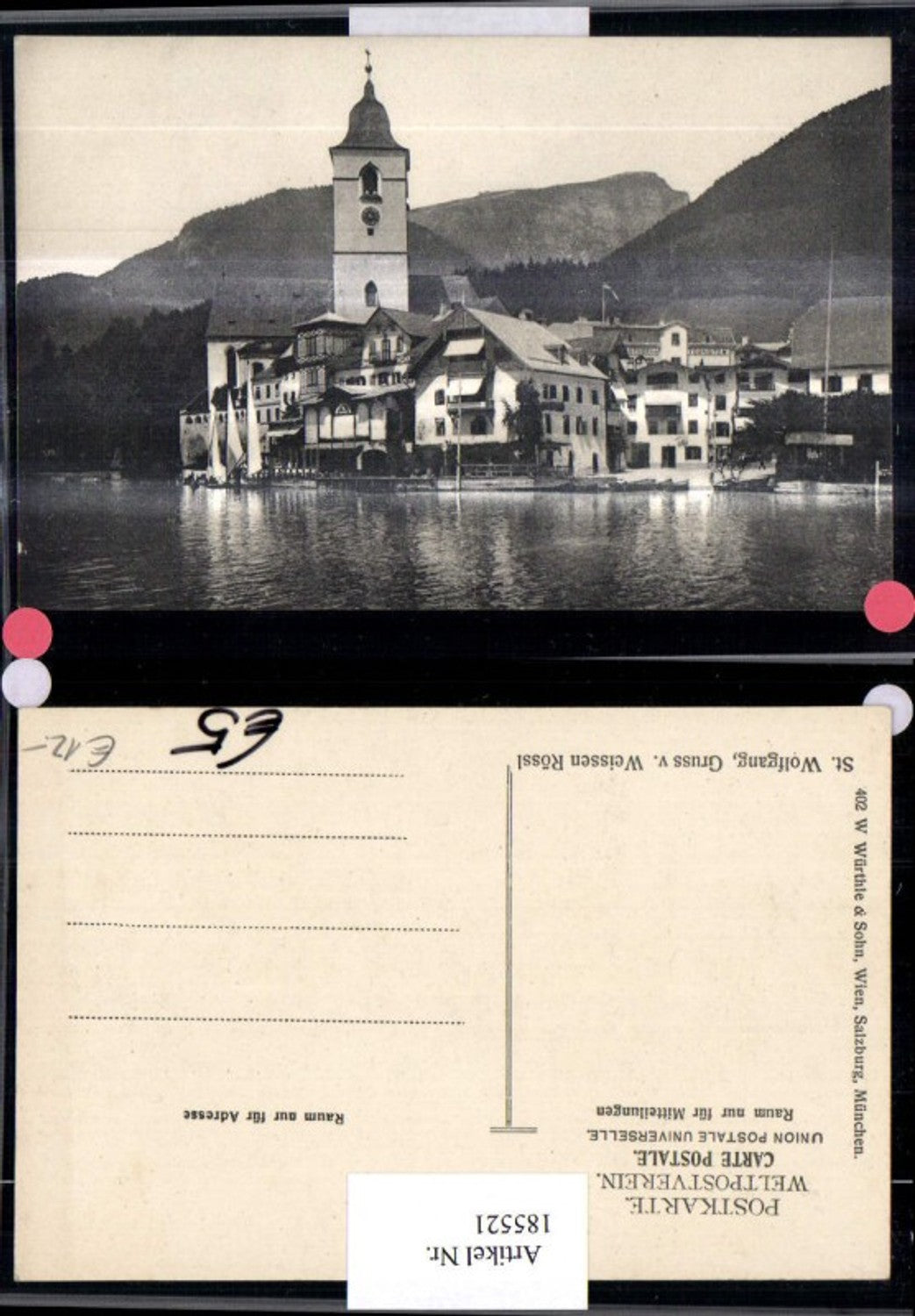 185521,St. Wolfgang Ortsansicht Gruß v. Weissen Rössl