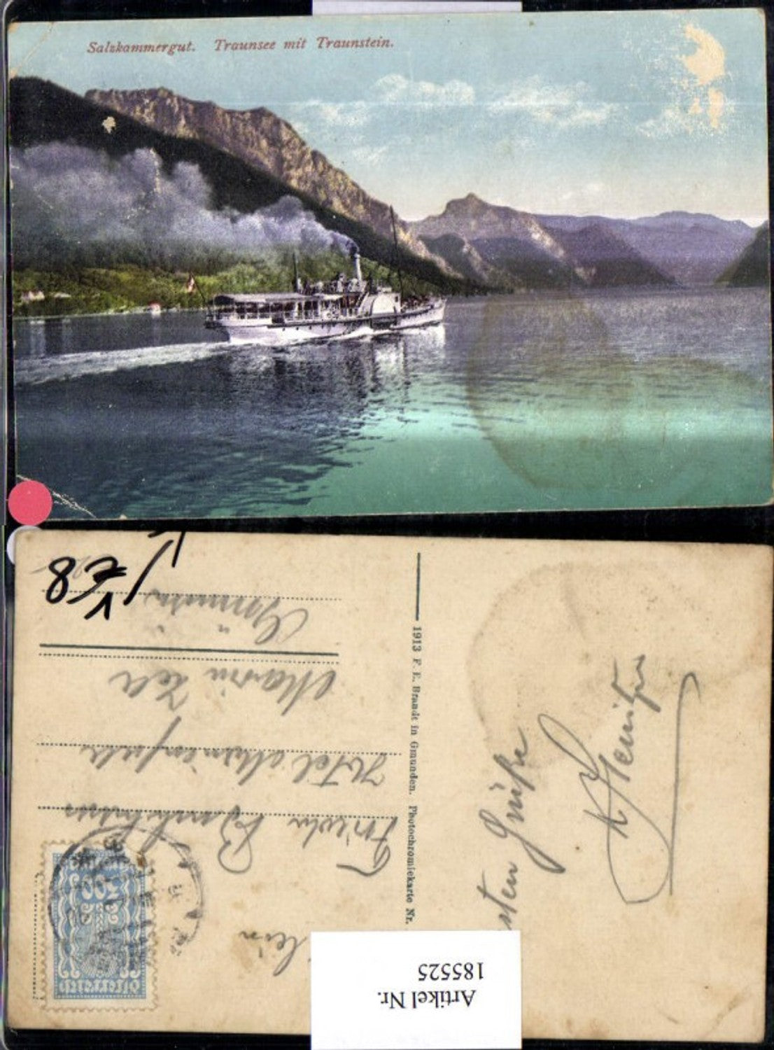 185525,Salzkammergut Traunsee m. Traunstein b. Gmunden Dampfschiff pub Brandt 967