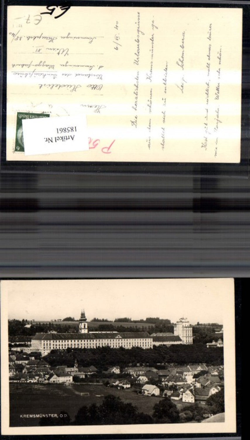 185861,Kremsmünster Teilansicht m. Stift i. Hintergrund Foto Ak