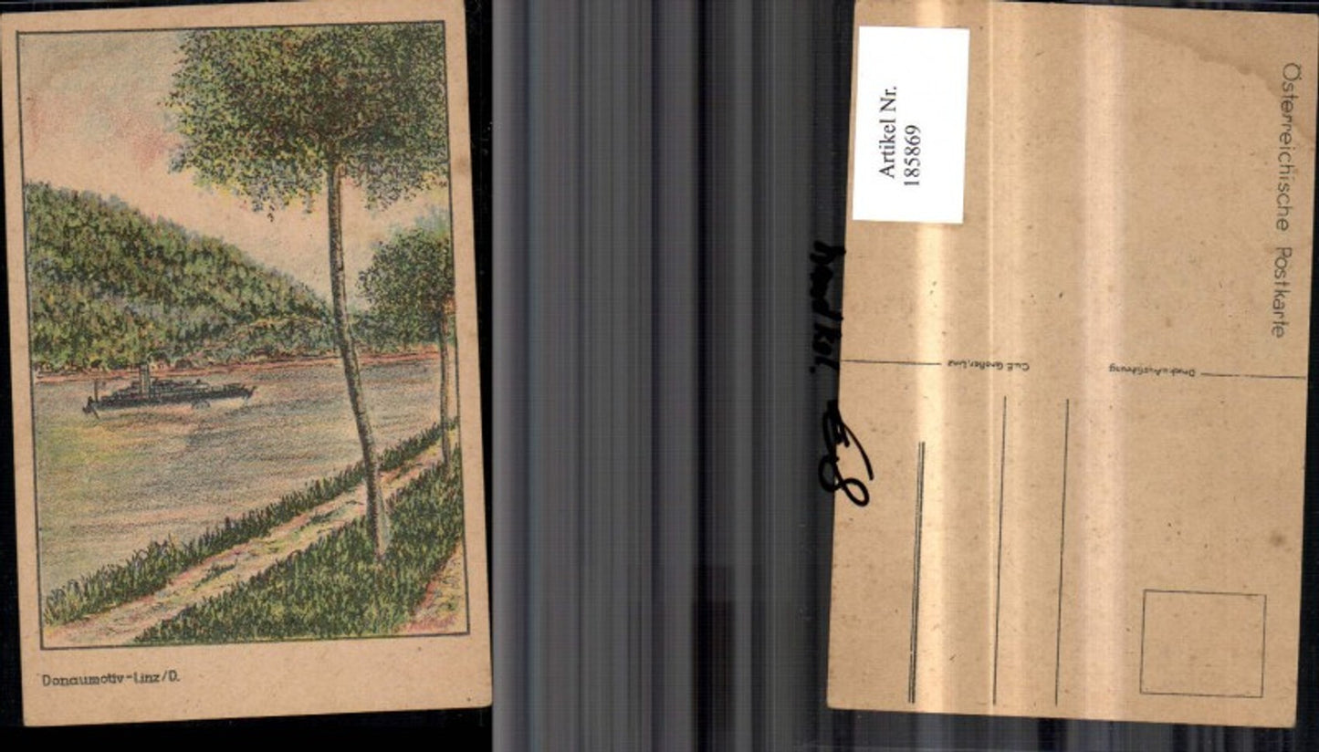 185869,Künstler Ak Linz Handcoloriert Donaumotiv m. Schiff Dampfer