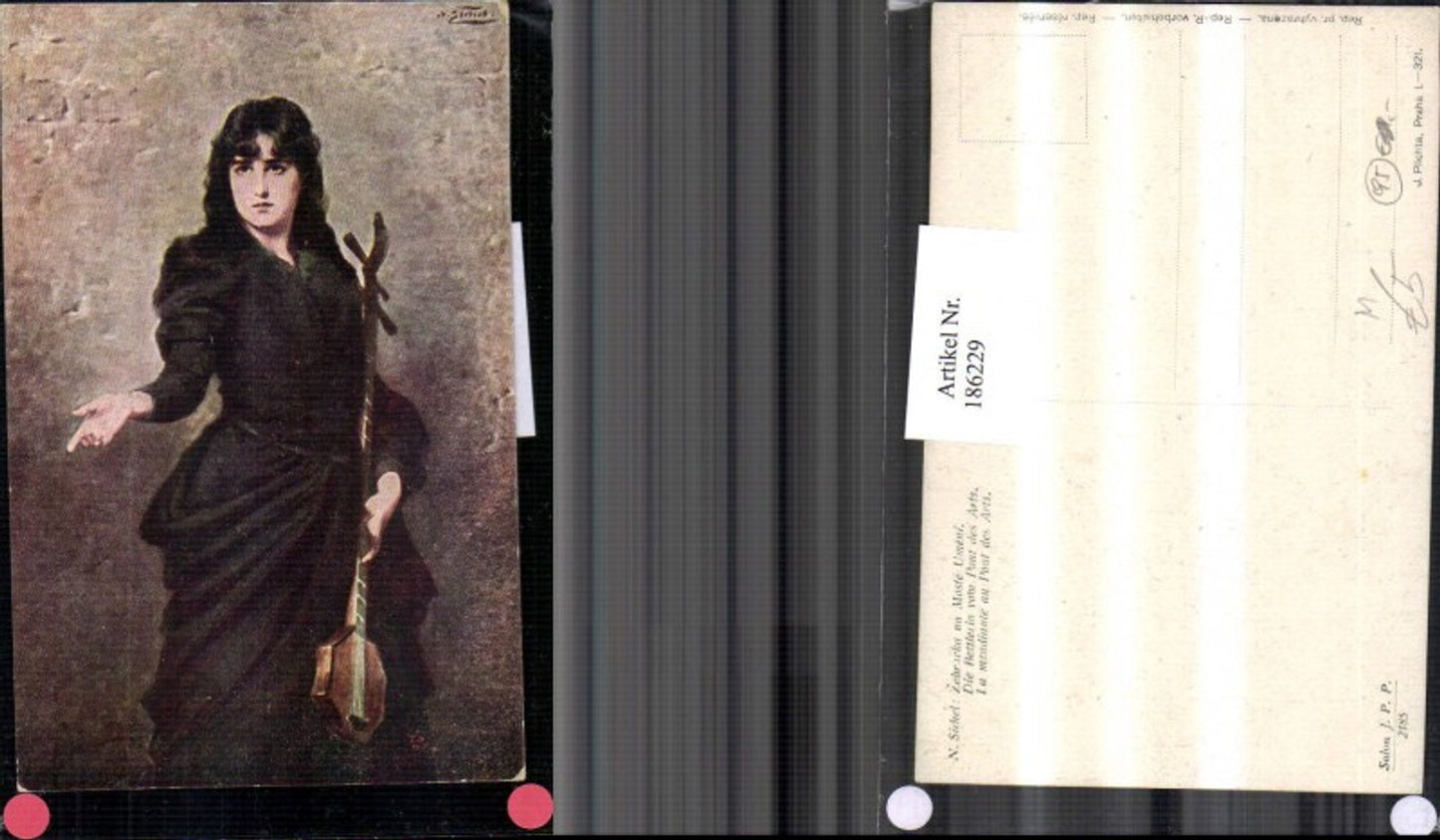 186229,Künstler AK N. Sichel Gypsy Mignon Bettlerin v. Pant des Arts Saiteninstrument