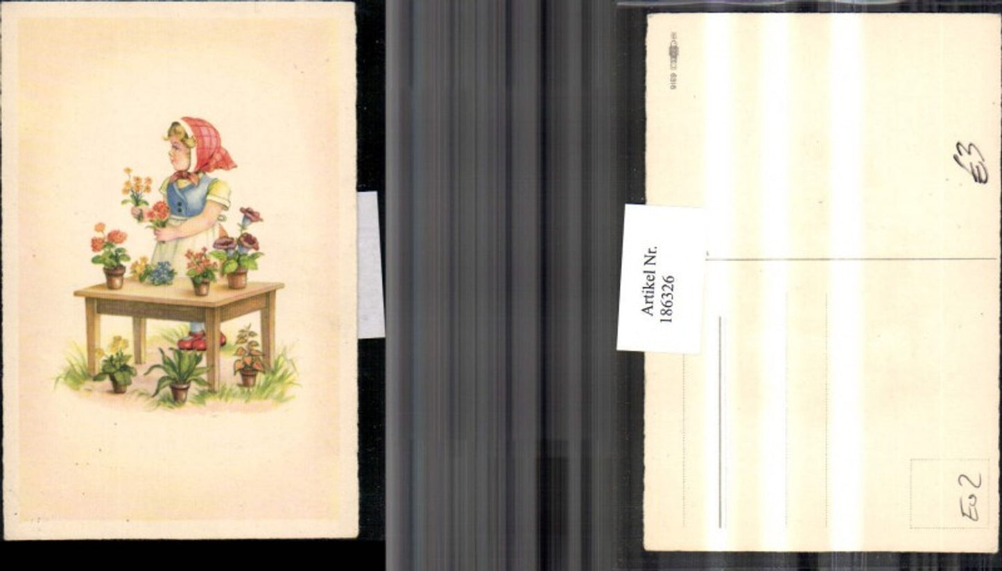 186326,Kind m. Kopftuch Blumentöpfe Blumen binden