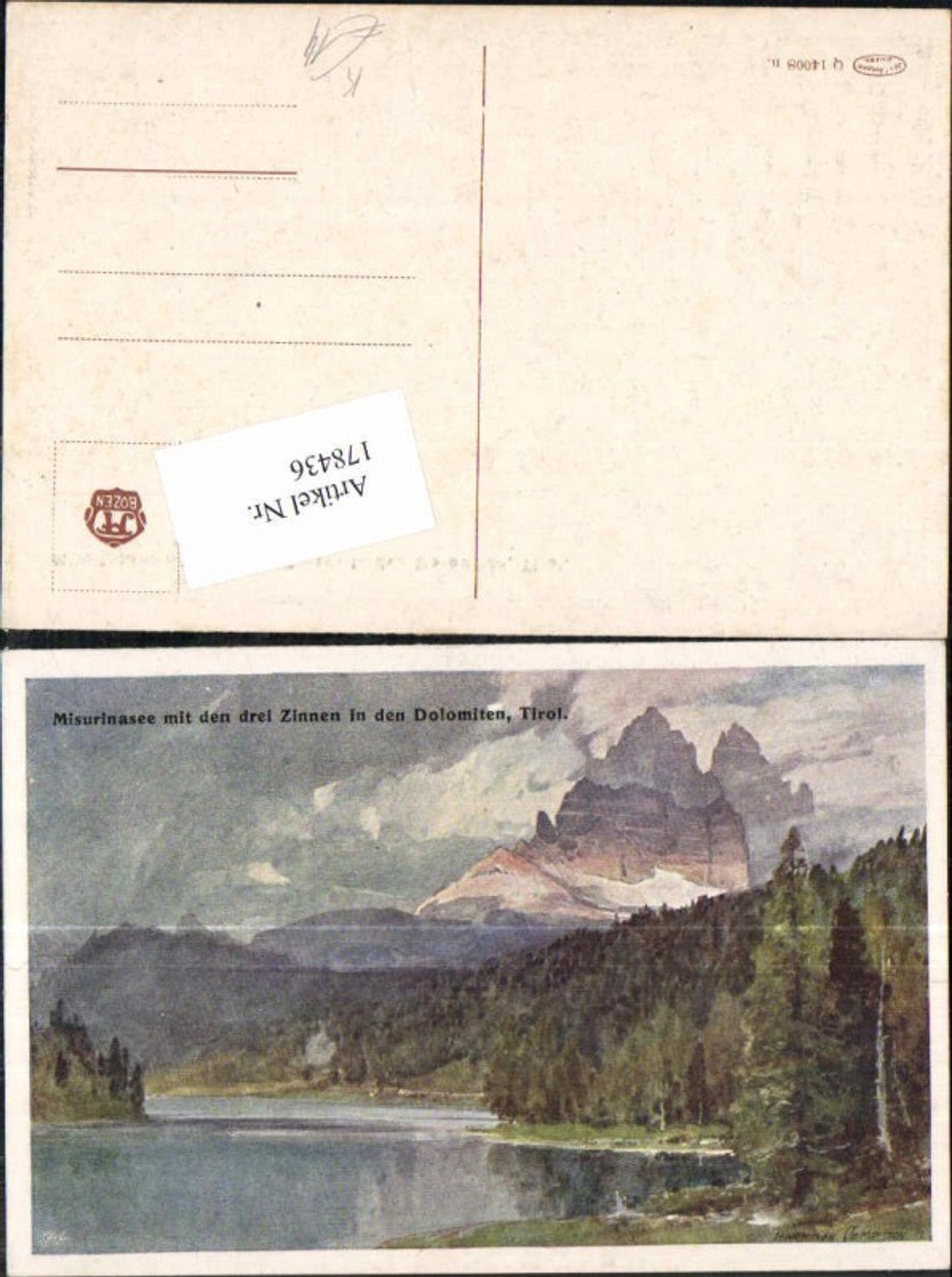 178436,Künstler AK E.H. Compton Misurinasee Drei Zinnen Dolomiten Trentino