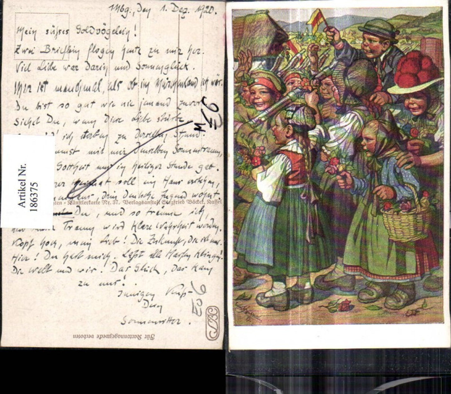 186375,Künstler Ak Frauen Männer Kinder i. Tracht Typen Rosen